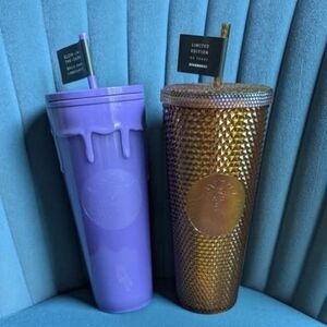 Starbucks Purple Slime and Anniversary Copper Gold Tumblers